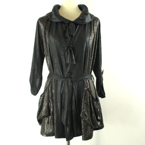 My Pretty Angel Black Zebra Snake Skin Print Detail Belted Cardigan Jacket L - Picture 1 of 6